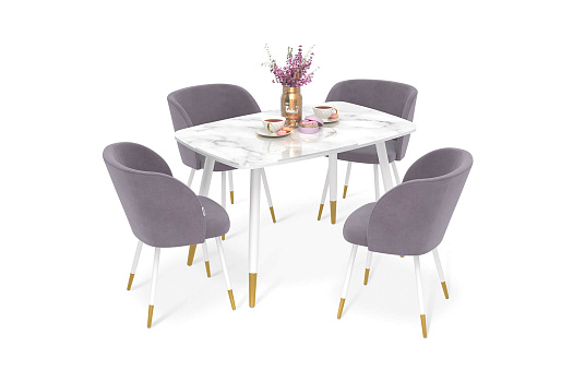 Обеденная группа SHT-DS265 белый мрамор / сиреневая орхидея / белый муар / золото