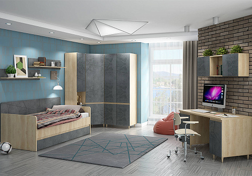 Модульная детская Киото дуб небраска / бетон темный