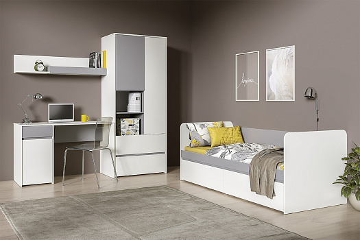 Модульная детская Торонто белый шагрень / стальной серый