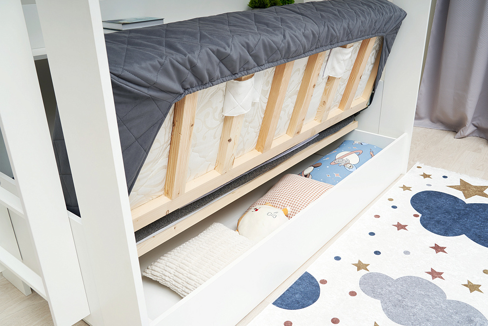 Двухъярусная кровать с диван-кроватью темно-серый / белый