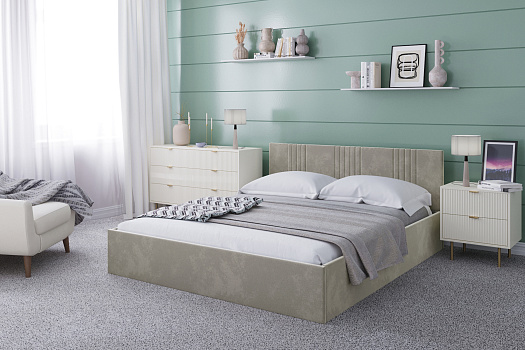 Кровать Амелия велюр серо-бежевый