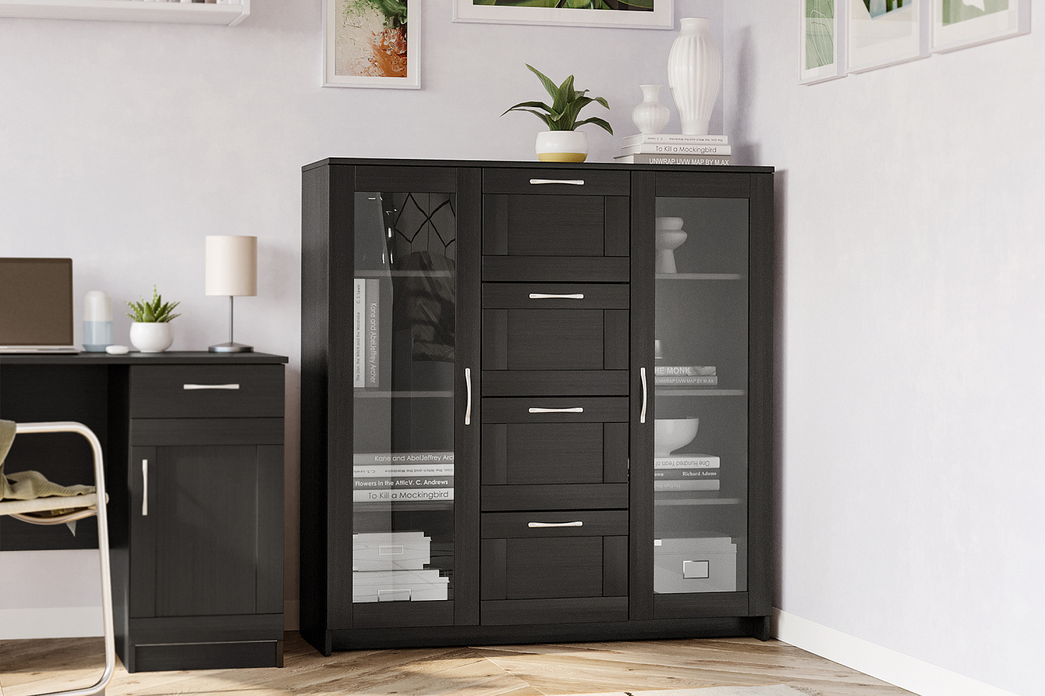 Шкаф-витрина Сириус 4 ящика дуб венге