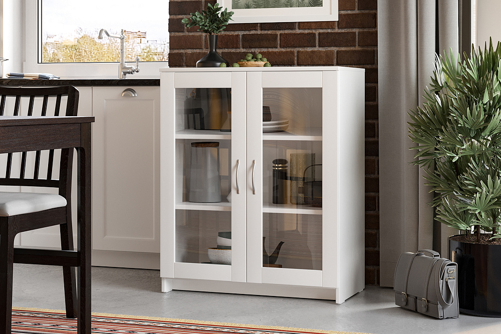 Комод с дверцами Сириус со стеклом белый