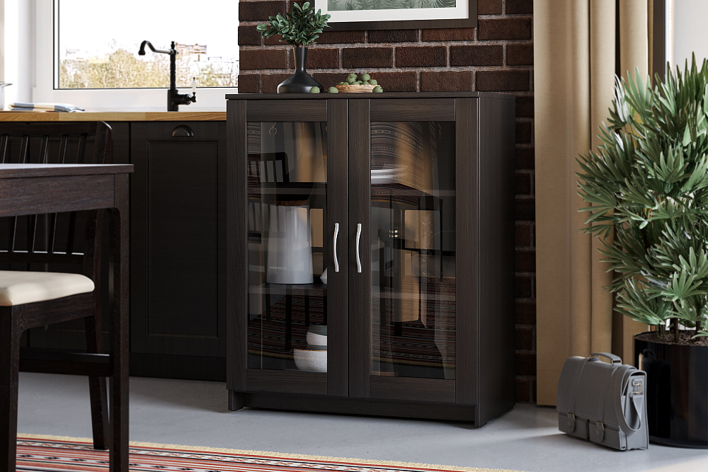 Комод с дверцами Сириус со стеклом дуб венге