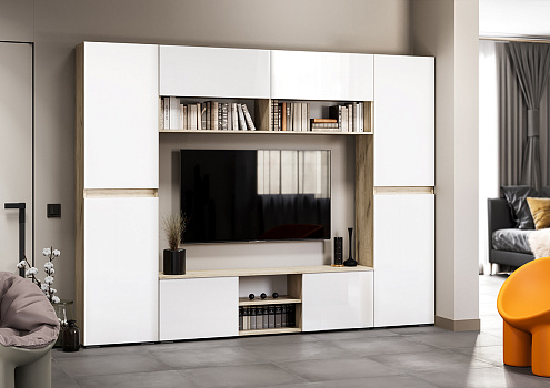 Гостиная Вирола 3  дуб крафт серый / белый глянец