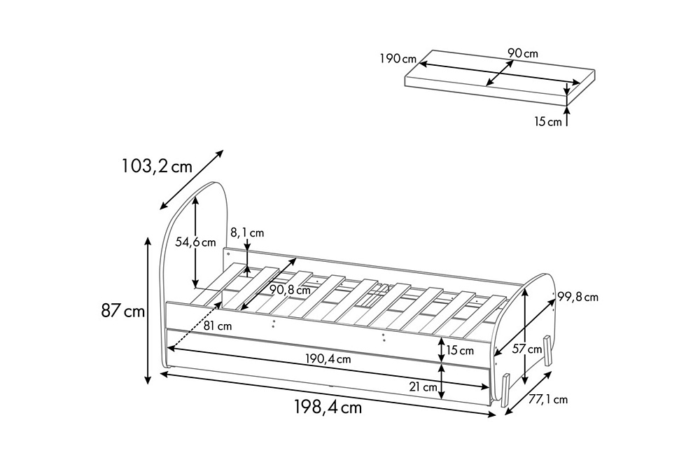 Кровать детская Mirum 1915 с ящиком серый