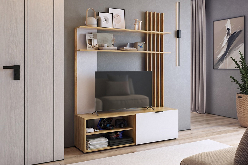 Стенка Бери дуб крафт золотой / белое дерево