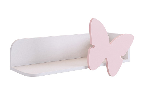 Полка навесная Бабочка белое дерево / пудра розовая