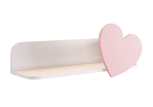 Полка навесная Сердечко белое дерево / пудра розовая