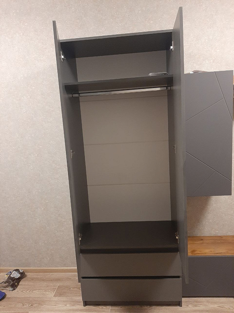 Шкаф 2-х створчатый с ящиками Эккервуд графит серый