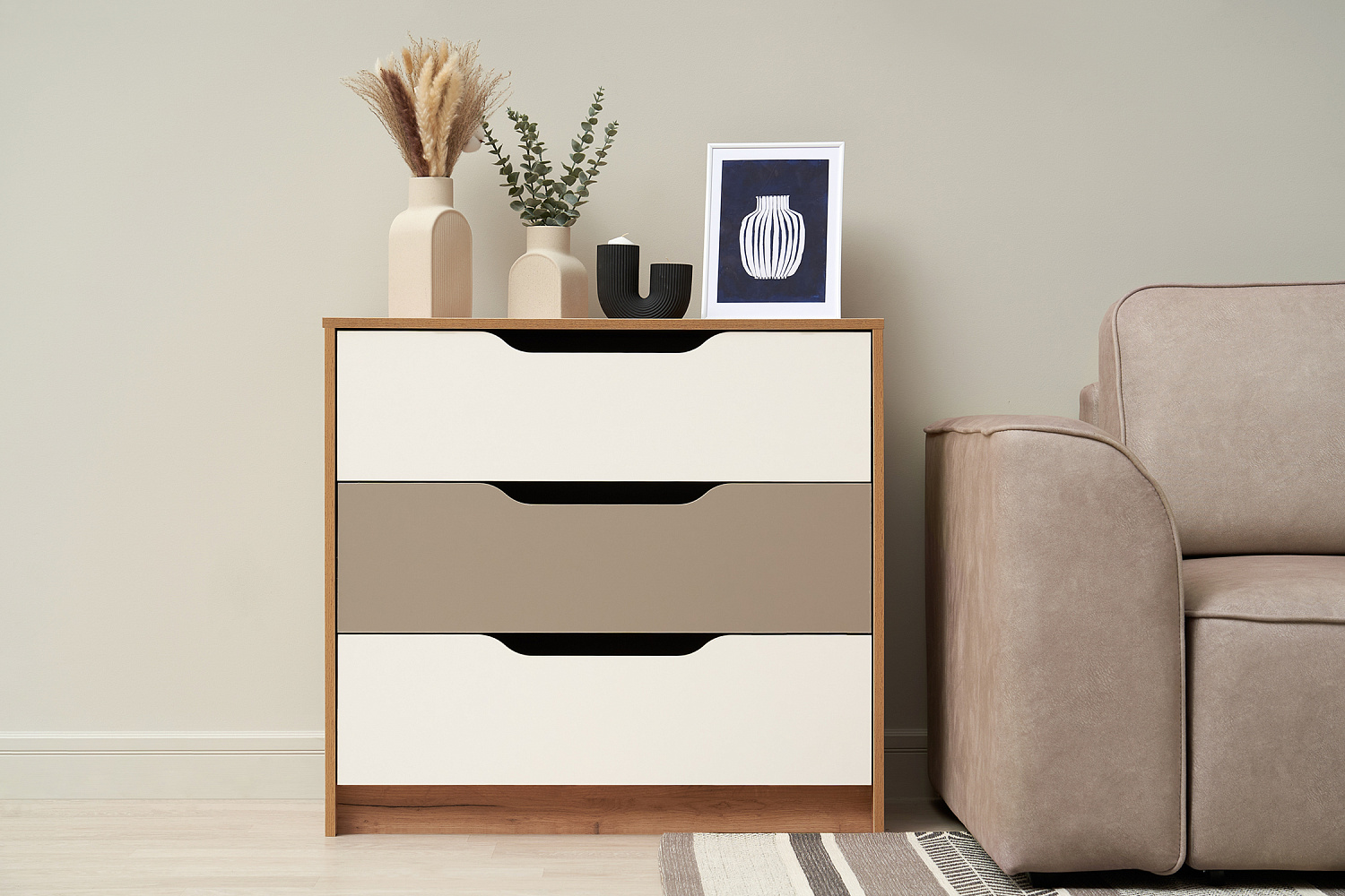 Комод Rich дуб крафт золотой / миндаль / глиняный серый