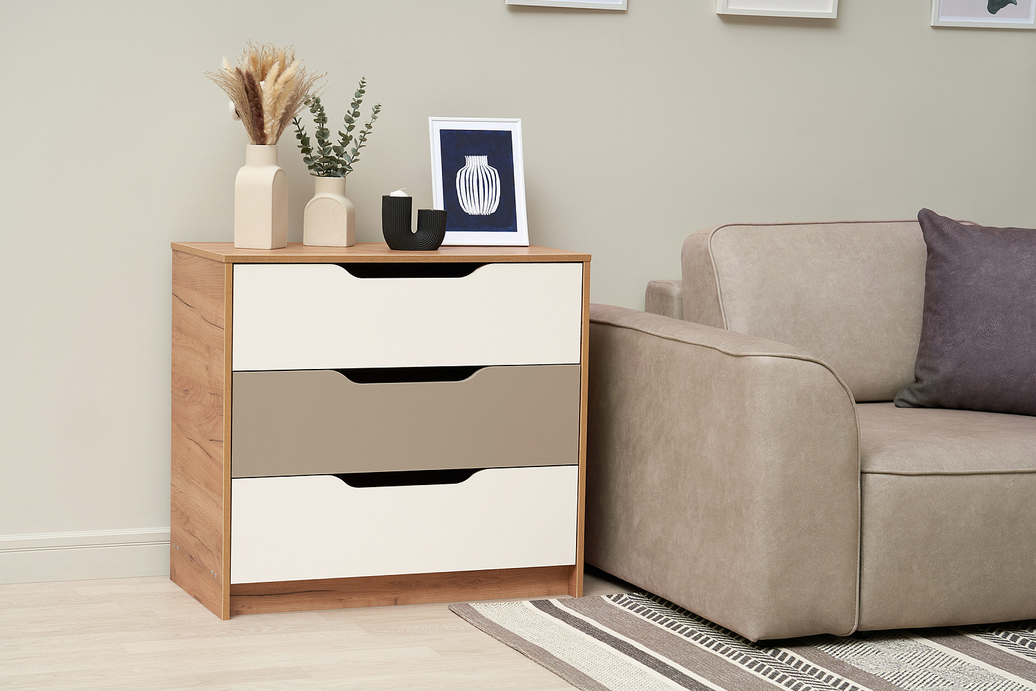 Комод Rich дуб крафт золотой / миндаль / глиняный серый