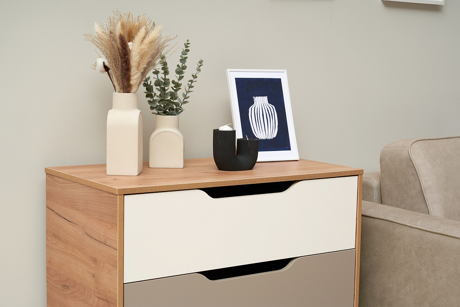 Комод Rich дуб крафт золотой / миндаль / глиняный серый