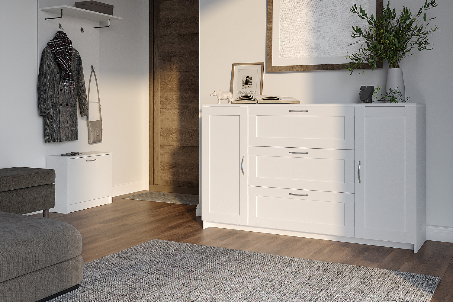 Комод с дверцами Сириус 3 ящика белый