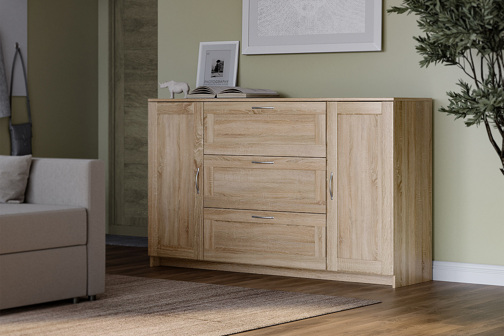 Комод с дверцами Сириус 3 ящика сонома