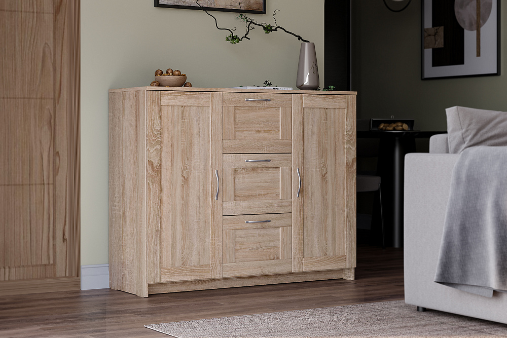 Комод с дверцами Сириус 3 ящика сонома