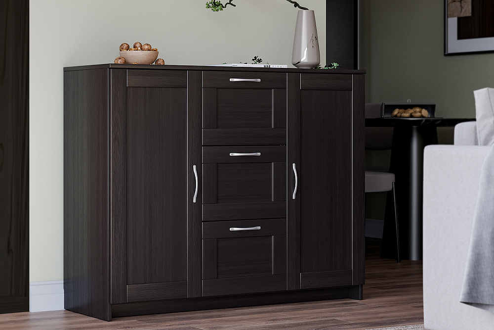 Комод с дверцами Сириус 3 ящика дуб венге