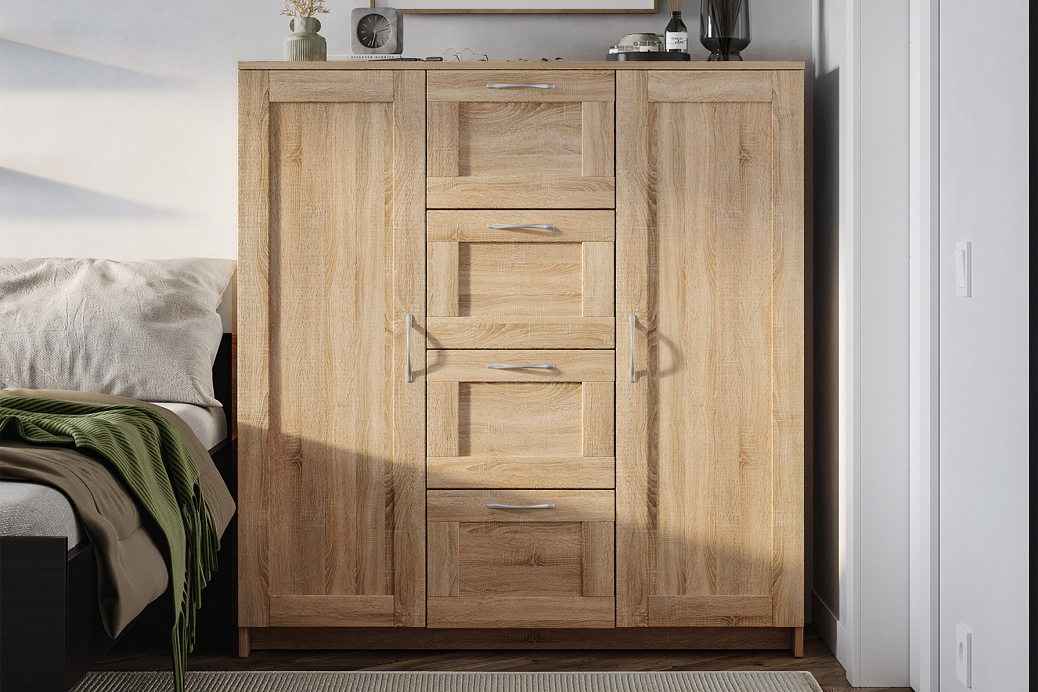 Комод с дверцами Сириус 4 ящика сонома