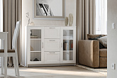 Комод с дверцами Сириус со стеклом и 3 ящиками белый