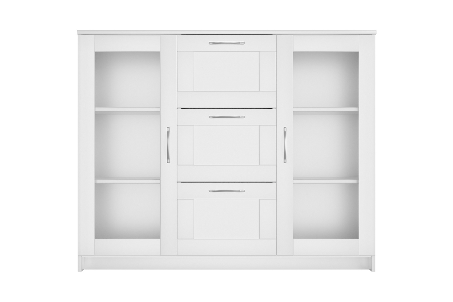 Комод с дверцами Сириус со стеклом и 3 ящиками белый