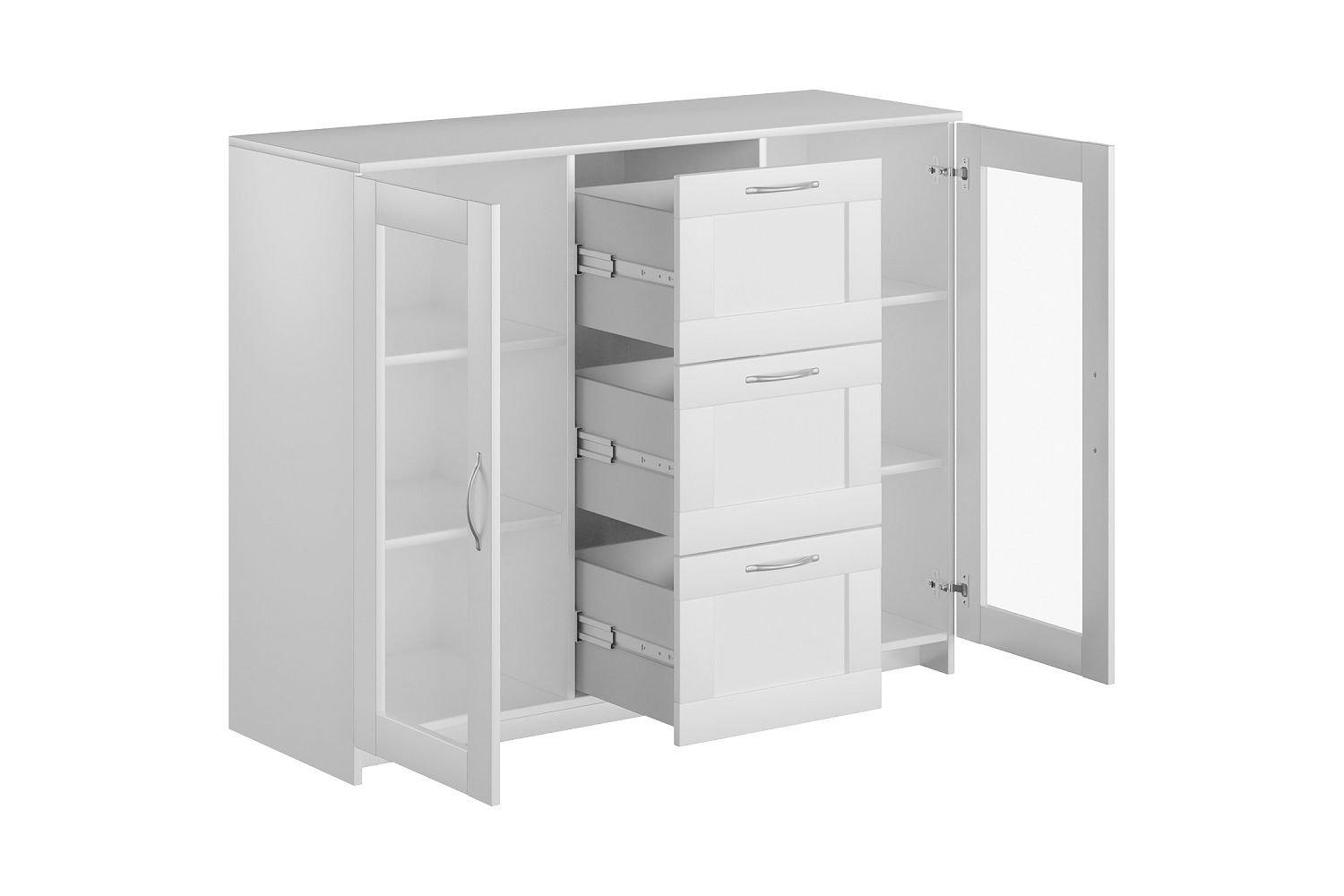 Комод с дверцами Сириус со стеклом и 3 ящиками белый