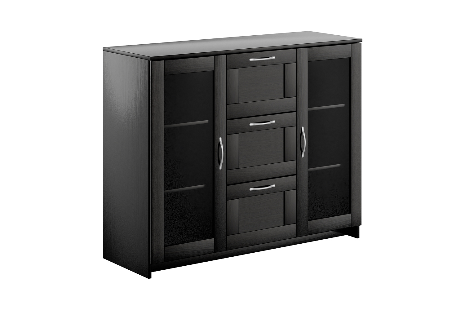 Комод с дверцами Сириус со стеклом и 3 ящиками дуб венге