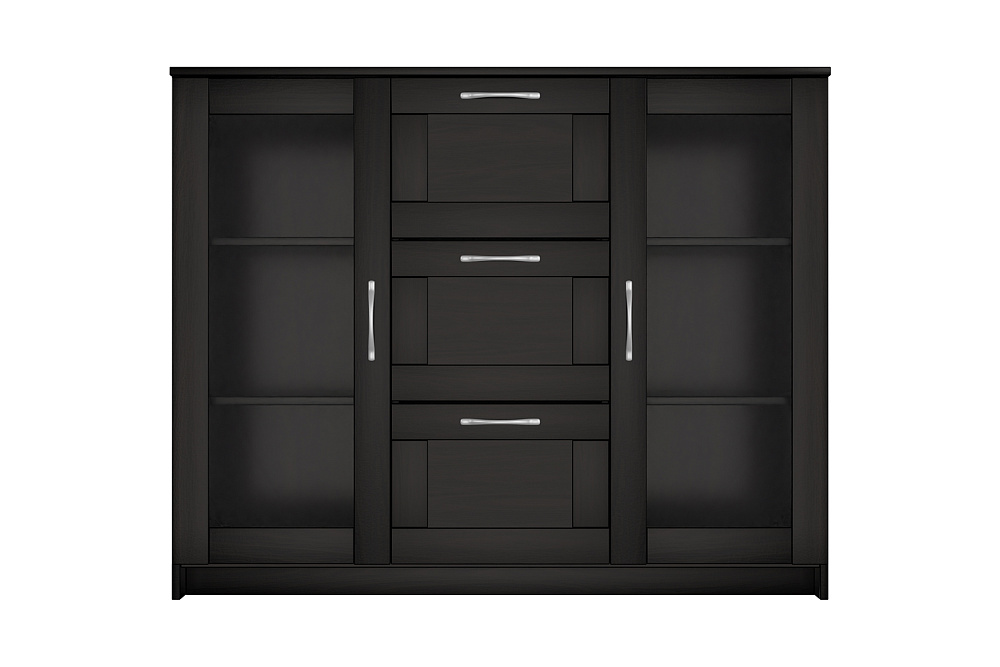 Комод с дверцами Сириус со стеклом и 3 ящиками дуб венге