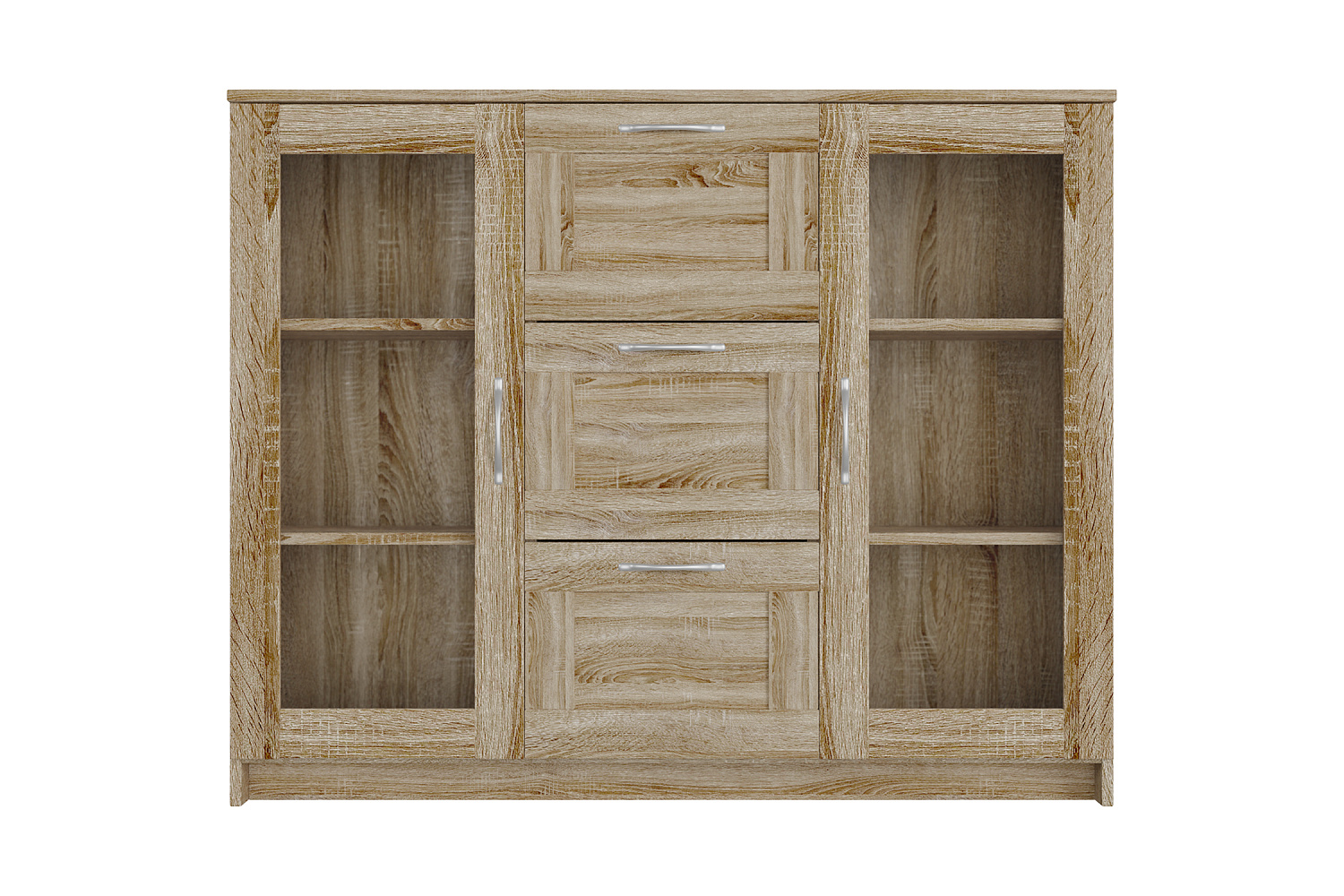 Комод с дверцами Сириус со стеклом и 3 ящиками сонома