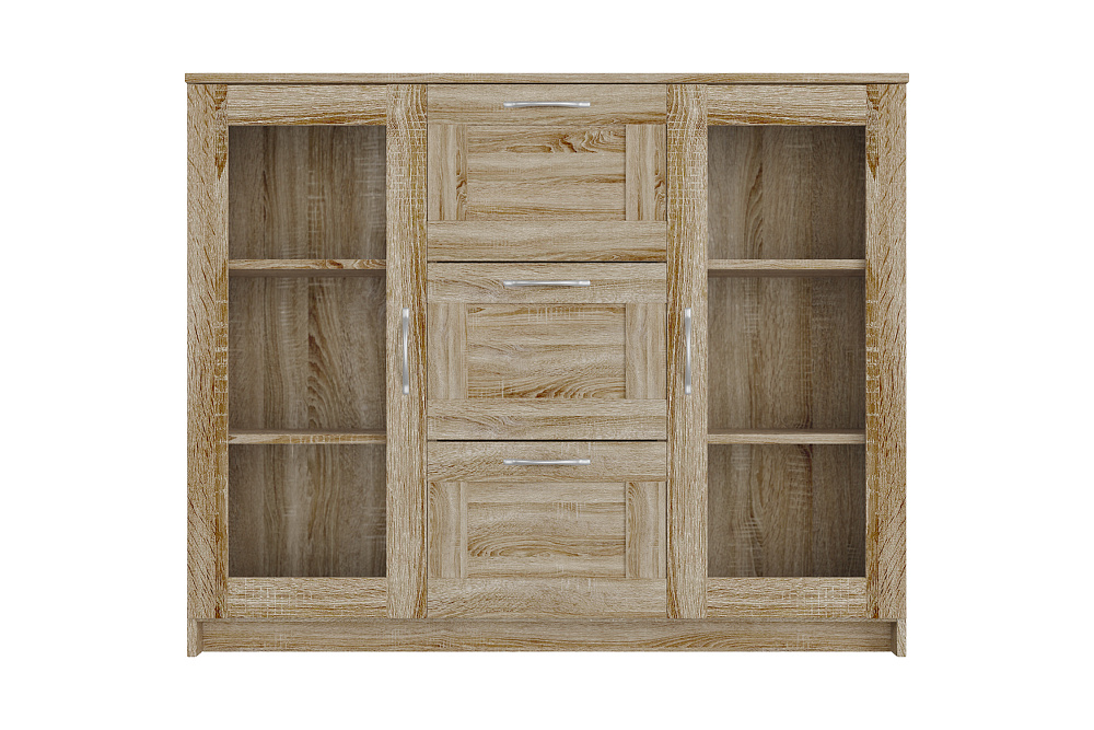 Комод с дверцами Сириус со стеклом и 3 ящиками сонома