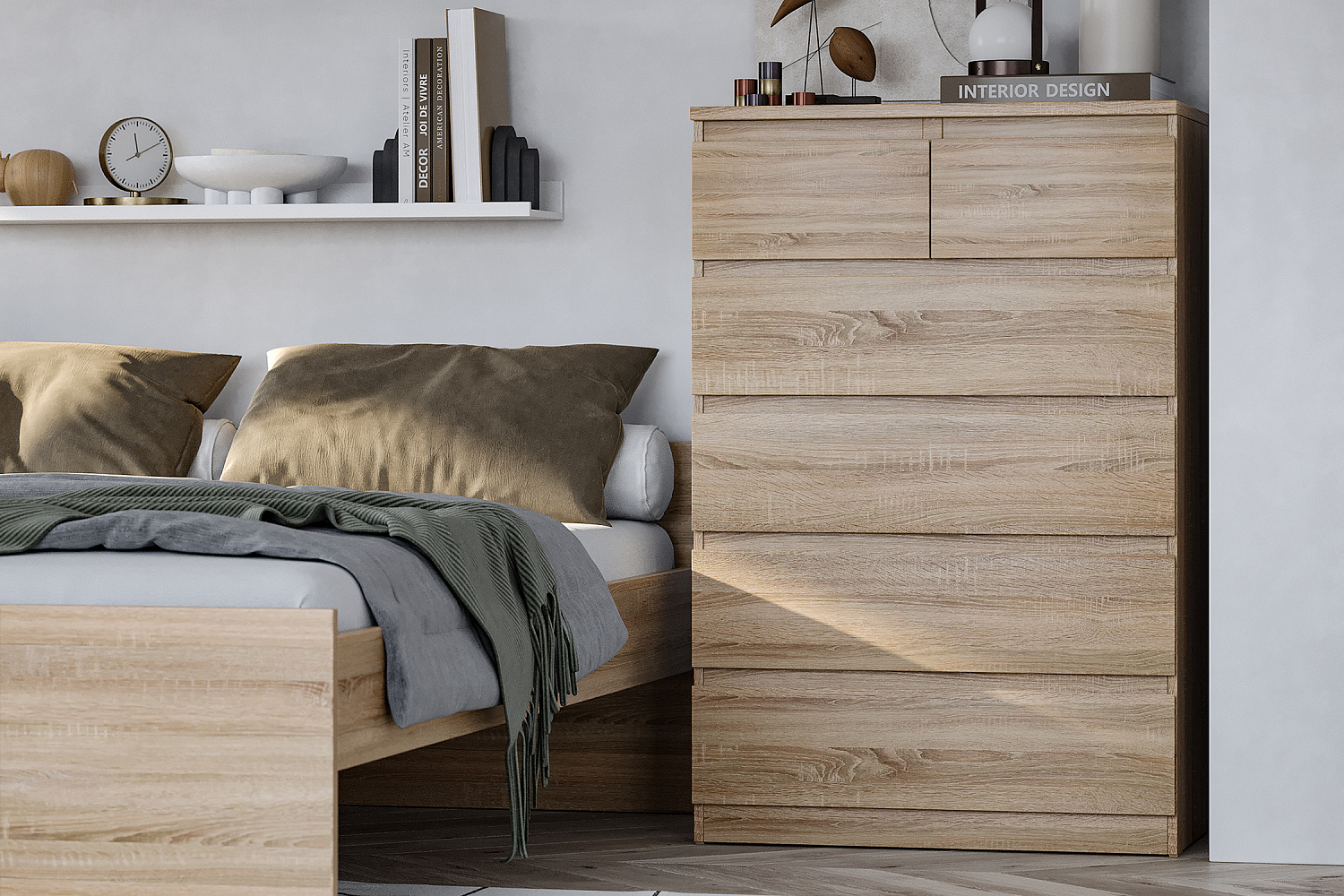 Комод высокий Мальта 6 ящиков сонома