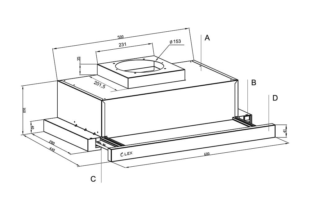 Встраиваемая вытяжка LEX HERMES 600 INOX