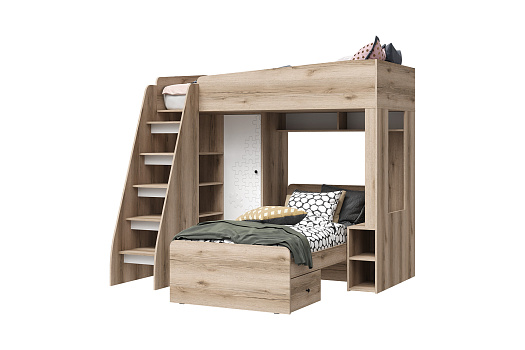 Кровать-чердак Киви 1 дуб делано / белая