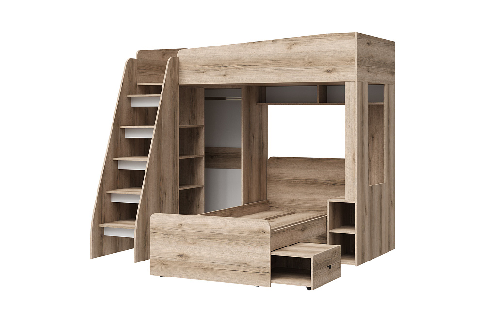 Кровать-чердак Киви 1 дуб делано / белая