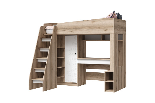 Кровать-чердак Киви 2 дуб делано / белая