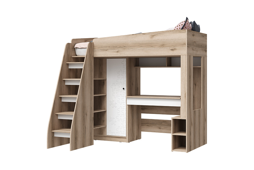 Кровать-чердак Киви 2 дуб делано / белая