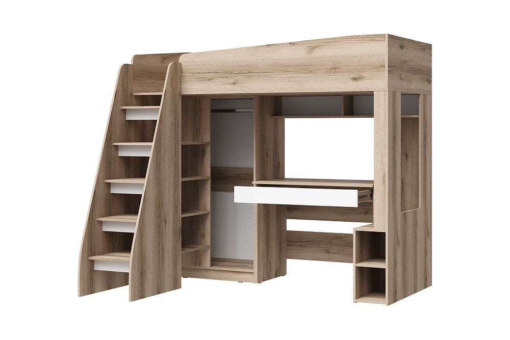 Кровать-чердак Киви 2 дуб делано / белая