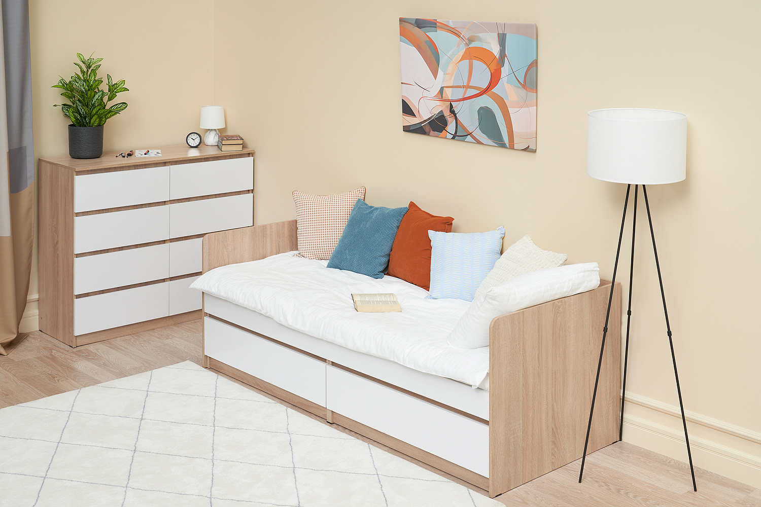 Кровать Челси 0.8 м сонома / белый глянец