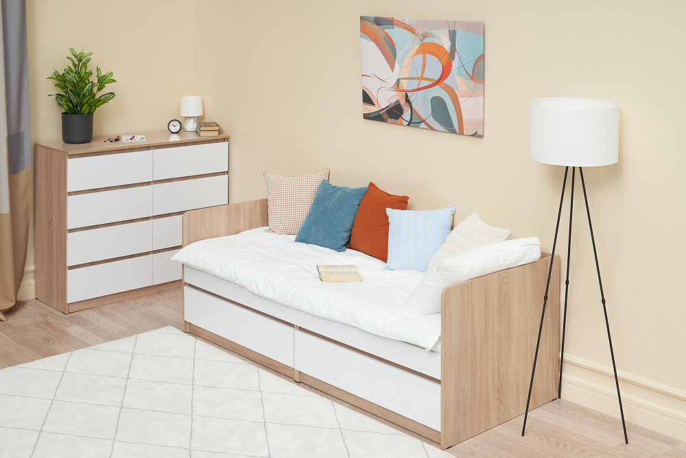 Кровать Челси 0.8 м сонома / белый глянец