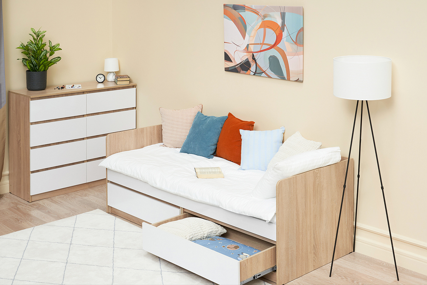 Кровать Челси 0.8 м сонома / белый глянец