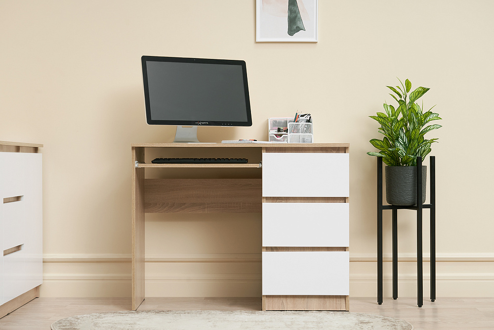 Стол письменный Челси 3 ящика дуб сонома / белый глянец