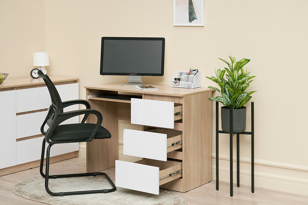 Стол письменный Челси 3 ящика дуб сонома / белый глянец