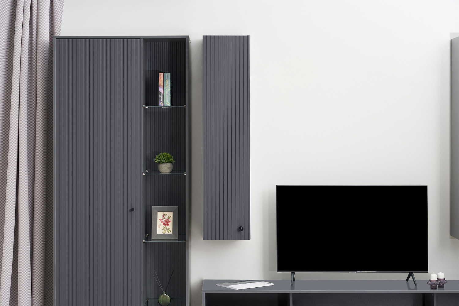 Шкаф навесной Оливия графит / графит софт