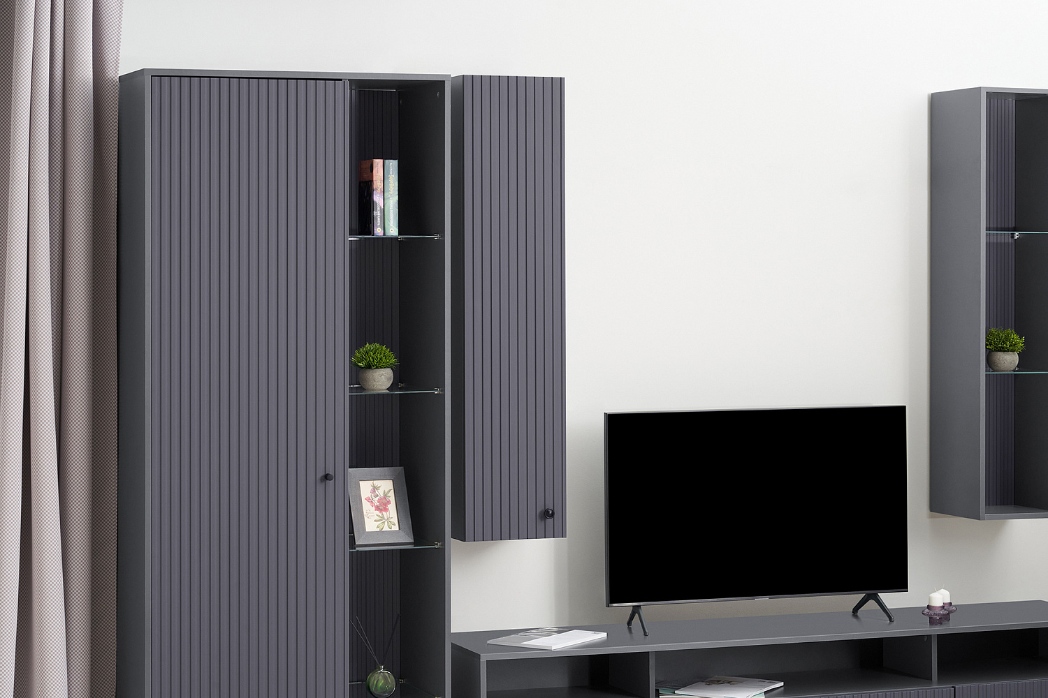 Шкаф навесной Оливия графит / графит софт