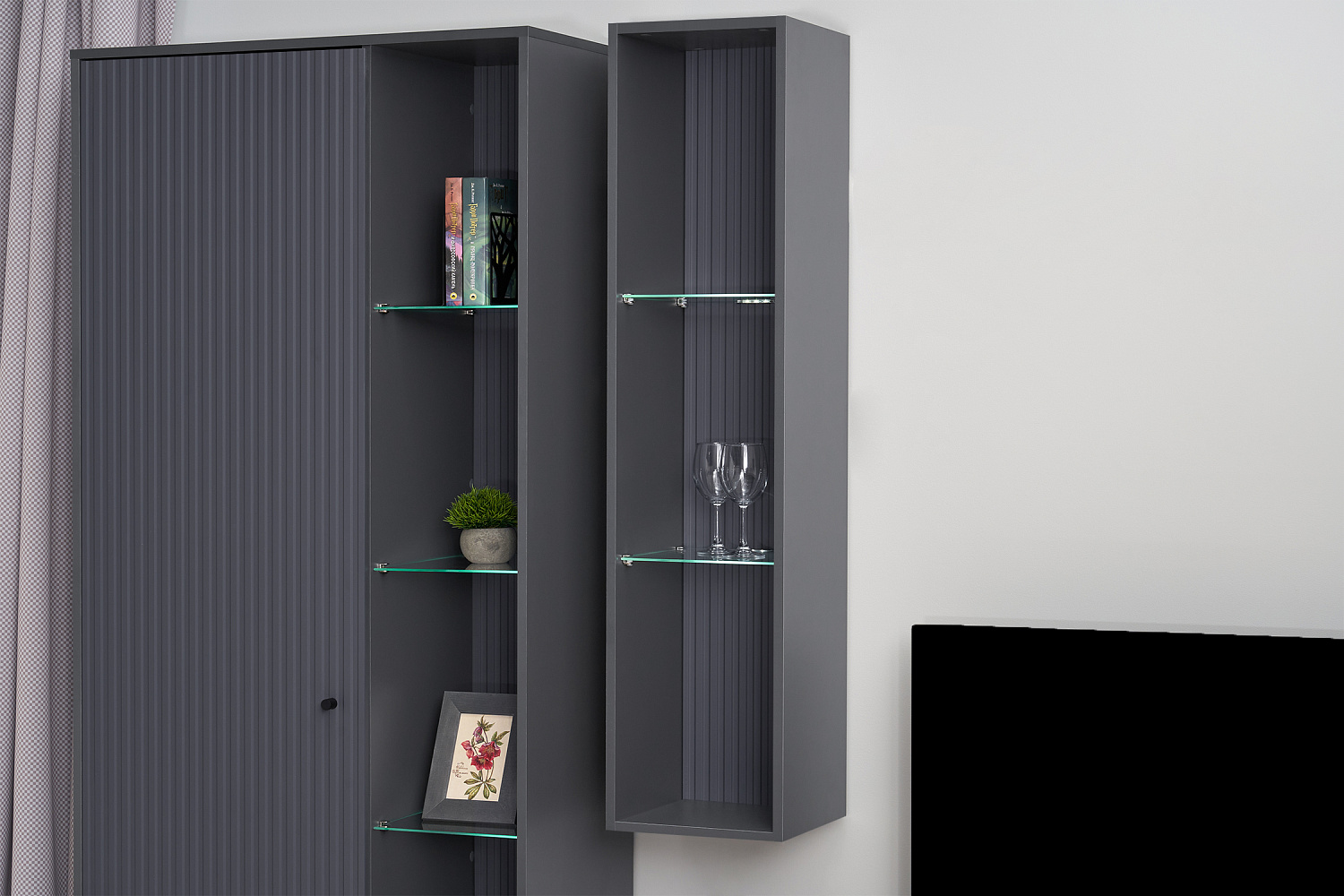 Витрина Оливия графит / графит софт