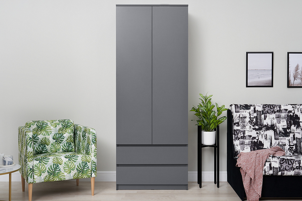 Шкаф 2-х створчатый с ящиками Эккервуд графит серый