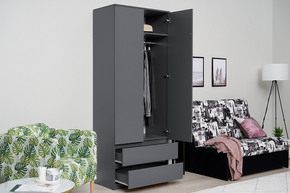 Шкаф 2-х створчатый с ящиками Эккервуд графит серый