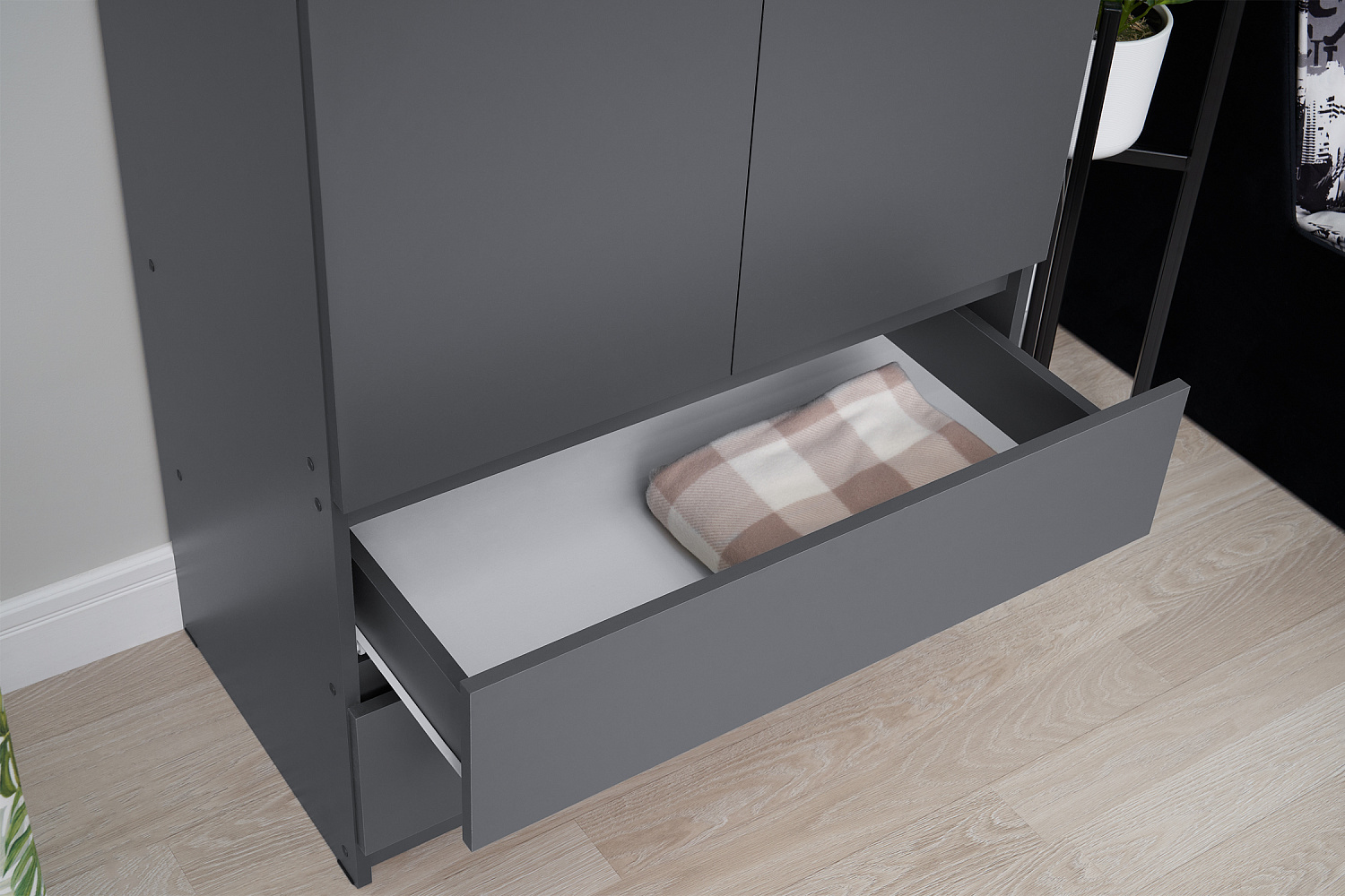 Шкаф 2-х створчатый с ящиками Эккервуд графит серый