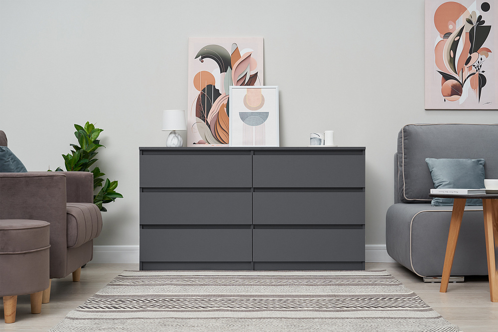 Комод с 6-ю ящиками Эккервуд графит серый