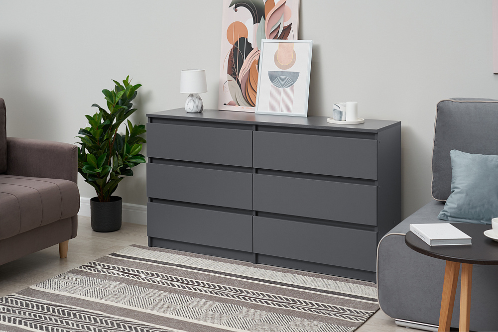 Комод с 6-ю ящиками Эккервуд графит серый