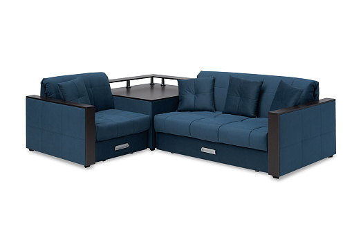 Диван угловой аккордеон Прага велюр темно-синий